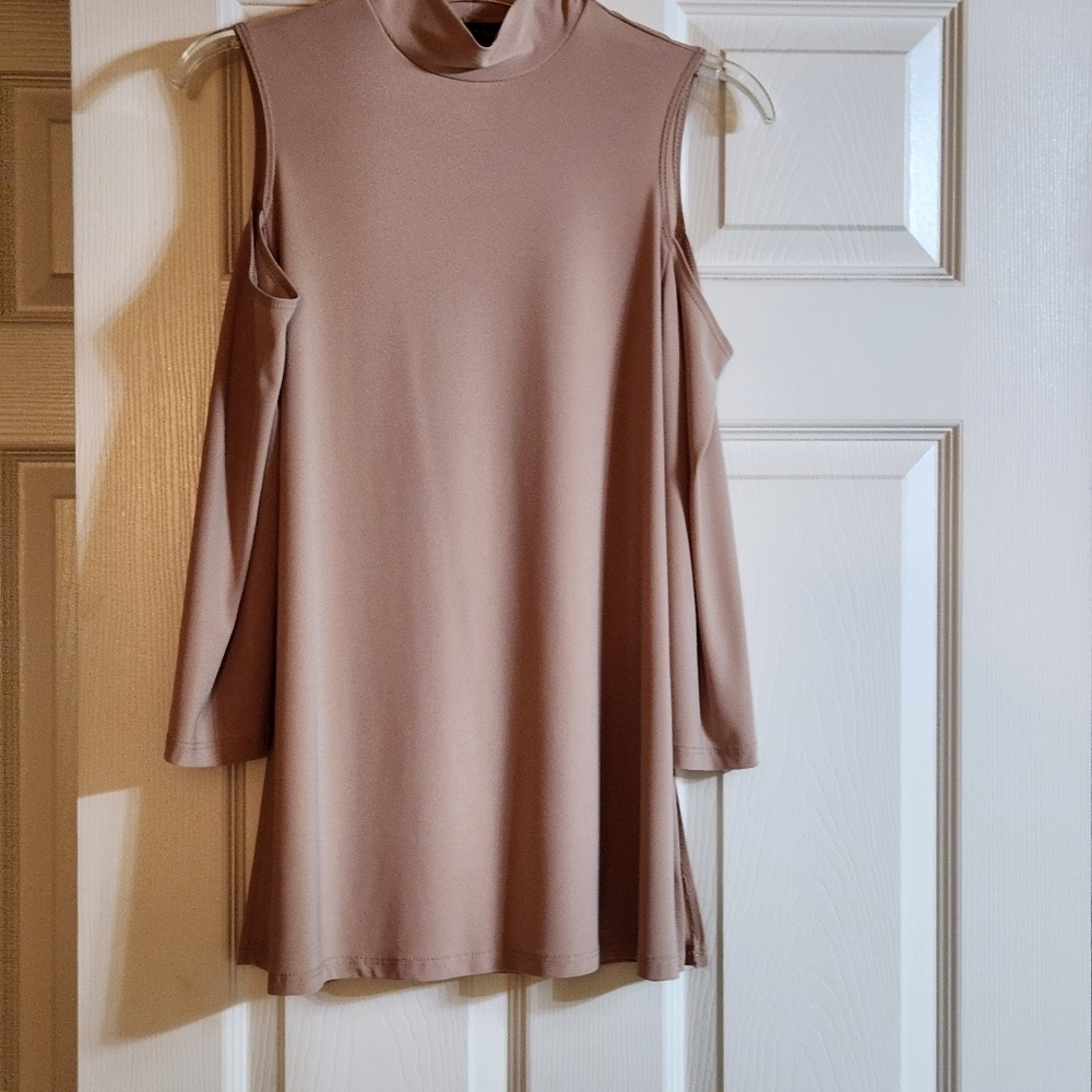 Slinky Brand Cold Shoulder Mock Neck Tunic Tan Size XS